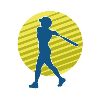 Hareketli kadın beyzbol oyuncusunun silueti. Vurucu olarak beyzbol oynayan bir kadın sporcunun silüeti..