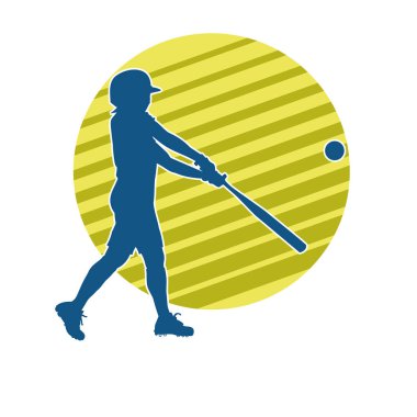 Hareketli bir erkek beyzbol oyuncusunun silueti. Vurucu olarak beyzbol oynayan bir adamın silueti..