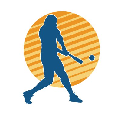 Hareketli bir erkek beyzbol oyuncusunun silueti. Vurucu olarak beyzbol oynayan bir adamın silueti..