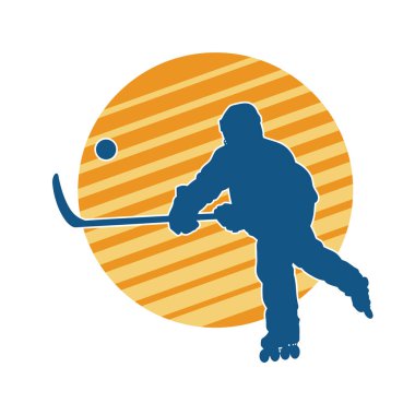 Kasklı ve üniformalı bir buz hokeyi oyuncusunun silueti.