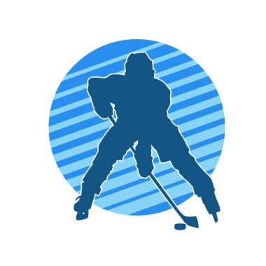 Kasklı ve üniformalı bir buz hokeyi oyuncusunun silueti.