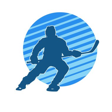 Kasklı ve üniformalı bir buz hokeyi oyuncusunun silueti.