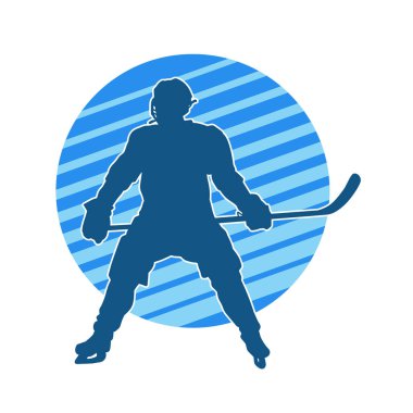 Kasklı ve üniformalı bir buz hokeyi oyuncusunun silueti.