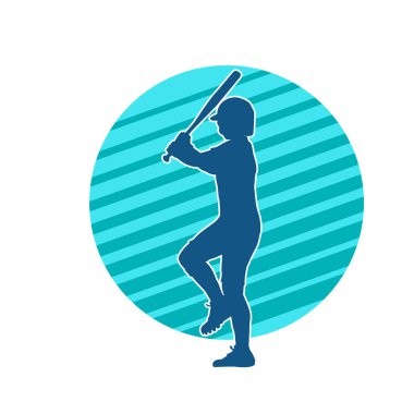 Hareketli bir erkek beyzbol oyuncusunun silueti. Vurucu olarak beyzbol oynayan bir adamın silueti..