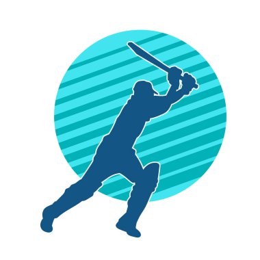 Hareketli bir erkek kriket oyuncusunun silueti. Kriket oynayan bir adamın silueti..