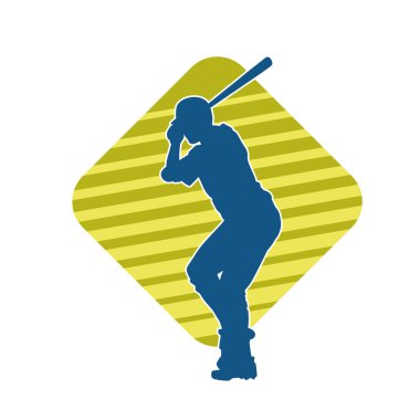 Hareketli bir erkek beyzbol oyuncusunun silueti. Vurucu olarak beyzbol oynayan bir adamın silueti..