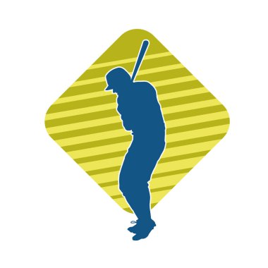 Hareketli bir erkek beyzbol oyuncusunun silueti. Vurucu olarak beyzbol oynayan bir adamın silueti..