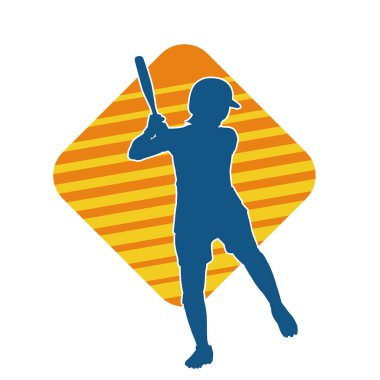 Hareketli bir erkek beyzbol oyuncusunun silueti. Vurucu olarak beyzbol oynayan bir adamın silueti..