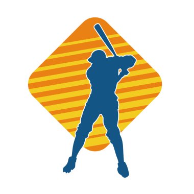 Hareketli bir erkek beyzbol oyuncusunun silueti. Vurucu olarak beyzbol oynayan bir adamın silueti..