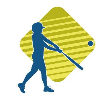 Hareketli bir erkek beyzbol oyuncusunun silueti. Vurucu olarak beyzbol oynayan bir adamın silueti..