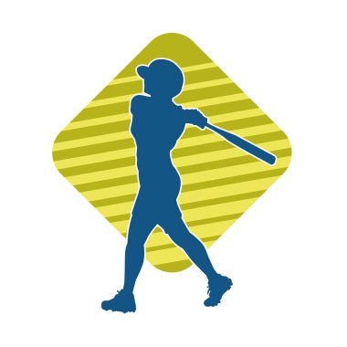 Hareketli kadın beyzbol oyuncusunun silueti. Vurucu olarak beyzbol oynayan bir kadın sporcunun silüeti..