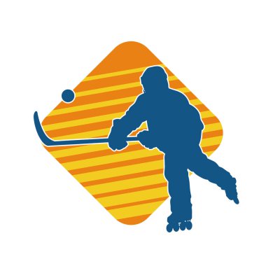 Kasklı ve üniformalı bir buz hokeyi oyuncusunun silueti.