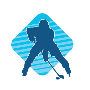 Kasklı ve üniformalı bir buz hokeyi oyuncusunun silueti.