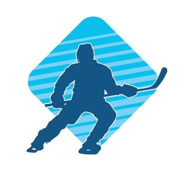 Kasklı ve üniformalı bir buz hokeyi oyuncusunun silueti.