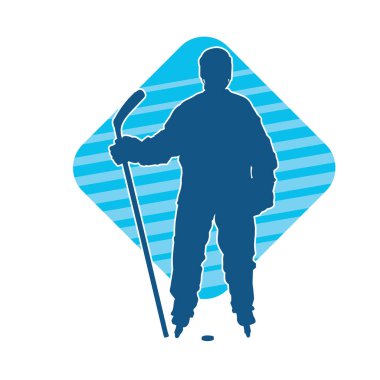 Kasklı ve üniformalı bir buz hokeyi oyuncusunun silueti.