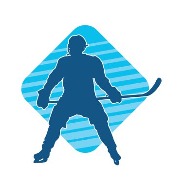 Kasklı ve üniformalı bir buz hokeyi oyuncusunun silueti.