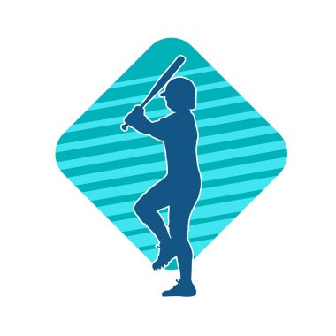 Hareketli bir erkek beyzbol oyuncusunun silueti. Vurucu olarak beyzbol oynayan bir adamın silueti..