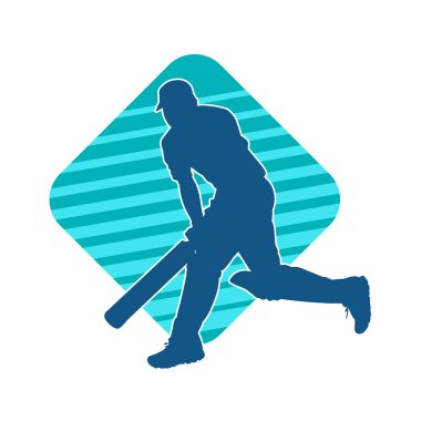 Hareketli bir erkek kriket oyuncusunun silueti. Kriket oynayan bir adamın silueti..