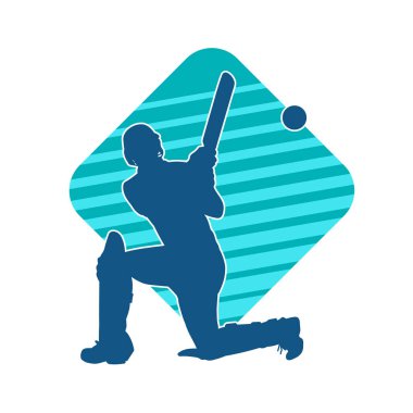 Hareketli bir erkek kriket oyuncusunun silueti. Kriket oynayan bir adamın silueti..