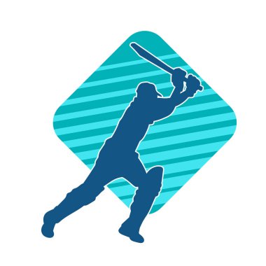 Hareketli bir erkek kriket oyuncusunun silueti. Kriket oynayan bir adamın silueti..