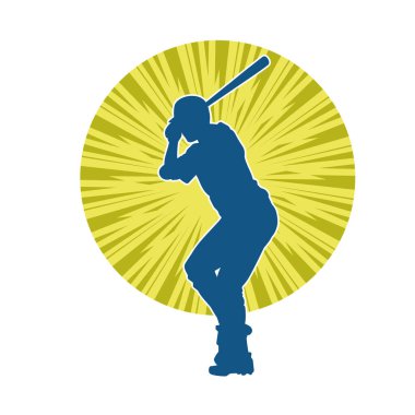 Hareketli bir erkek beyzbol oyuncusunun silueti. Vurucu olarak beyzbol oynayan bir adamın silueti..