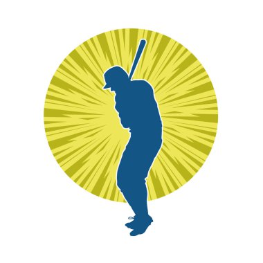 Hareketli bir erkek beyzbol oyuncusunun silueti. Vurucu olarak beyzbol oynayan bir adamın silueti..