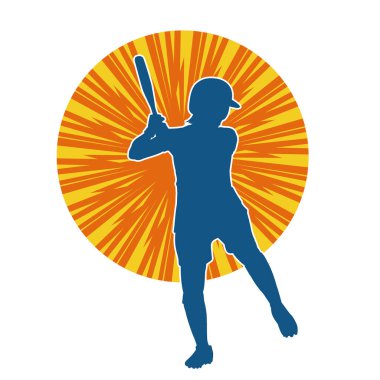 Hareketli bir erkek beyzbol oyuncusunun silueti. Vurucu olarak beyzbol oynayan bir adamın silueti..