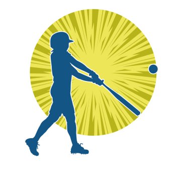 Hareketli bir erkek beyzbol oyuncusunun silueti. Vurucu olarak beyzbol oynayan bir adamın silueti..