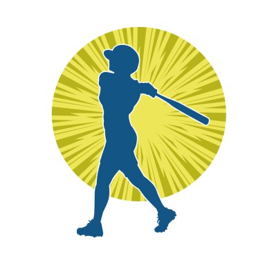 Hareketli kadın beyzbol oyuncusunun silueti. Vurucu olarak beyzbol oynayan bir kadın sporcunun silüeti..