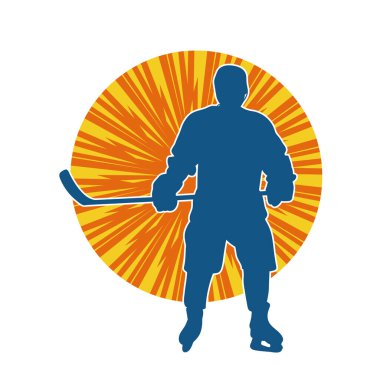 Kasklı ve üniformalı bir buz hokeyi oyuncusunun silueti.