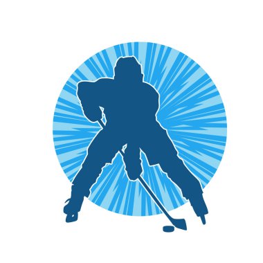 Kasklı ve üniformalı bir buz hokeyi oyuncusunun silueti.