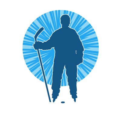 Kasklı ve üniformalı bir buz hokeyi oyuncusunun silueti.