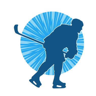 Kasklı ve üniformalı bir buz hokeyi oyuncusunun silueti.