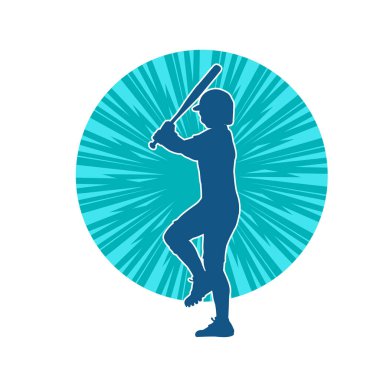 Hareketli bir erkek beyzbol oyuncusunun silueti. Vurucu olarak beyzbol oynayan bir adamın silueti..