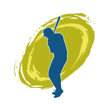 Hareketli bir erkek beyzbol oyuncusunun silueti. Vurucu olarak beyzbol oynayan bir adamın silueti..