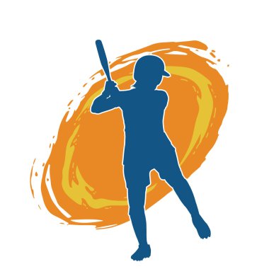 Hareketli kadın beyzbol oyuncusunun silueti. Vurucu olarak beyzbol oynayan bir kadın sporcunun silüeti..