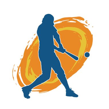 Hareketli bir erkek beyzbol oyuncusunun silueti. Vurucu olarak beyzbol oynayan bir adamın silueti..