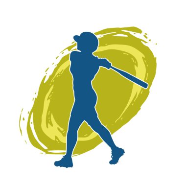 Hareketli kadın beyzbol oyuncusunun silueti. Vurucu olarak beyzbol oynayan bir kadın sporcunun silüeti..