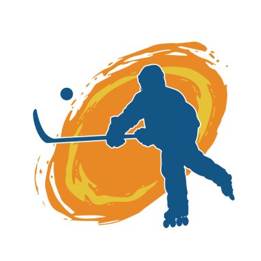 Kasklı ve üniformalı bir buz hokeyi oyuncusunun silueti.