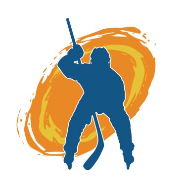 Kasklı ve üniformalı bir buz hokeyi oyuncusunun silueti.