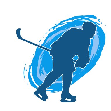 Kasklı ve üniformalı bir buz hokeyi oyuncusunun silueti.