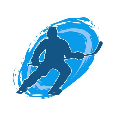 Kasklı ve üniformalı bir buz hokeyi oyuncusunun silueti.