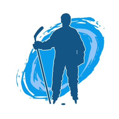 Kasklı ve üniformalı bir buz hokeyi oyuncusunun silueti.