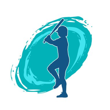 Hareketli bir erkek beyzbol oyuncusunun silueti. Vurucu olarak beyzbol oynayan bir adamın silueti..