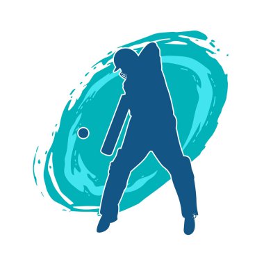 Hareketli bir erkek kriket oyuncusunun silueti. Kriket oynayan bir adamın silueti..