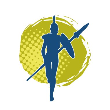 Zırhlı, mızrak ve zırhlı bir kadın savaşçının silueti..