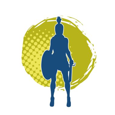 Savaş zırhlı bir kadın savaşçının silueti. Kılıç ve demir kalkan taşıyor..