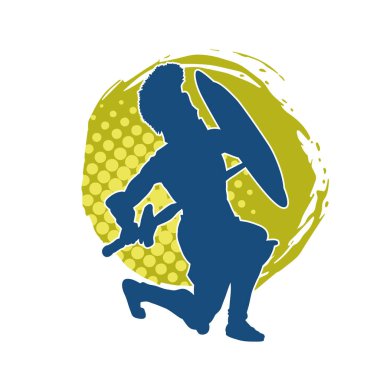 Savaş zırhlı bir erkek savaşçının silueti. Kılıç ve demir kalkan taşıyor..