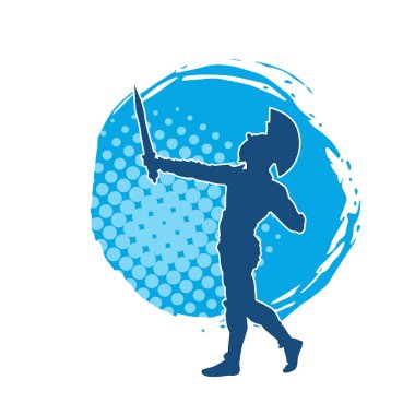 Zırhlı bir kadın savaşçının silueti kılıçla poz veriyor.