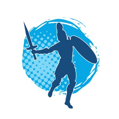 Savaş zırhlı bir erkek savaşçının silueti. Kılıç ve demir kalkan taşıyor..